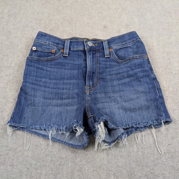 Levi's High Rise Denim Cut Off Shorts Womens Size 25 Blue Medium‎ Wash 2" Inseam - Picture 1 of 7